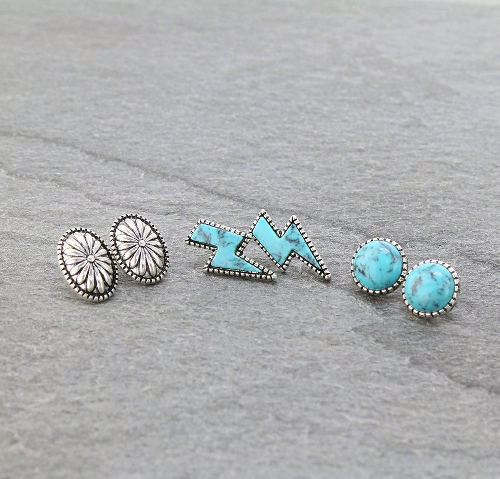 3 Pair Thunder Stone Earring Set