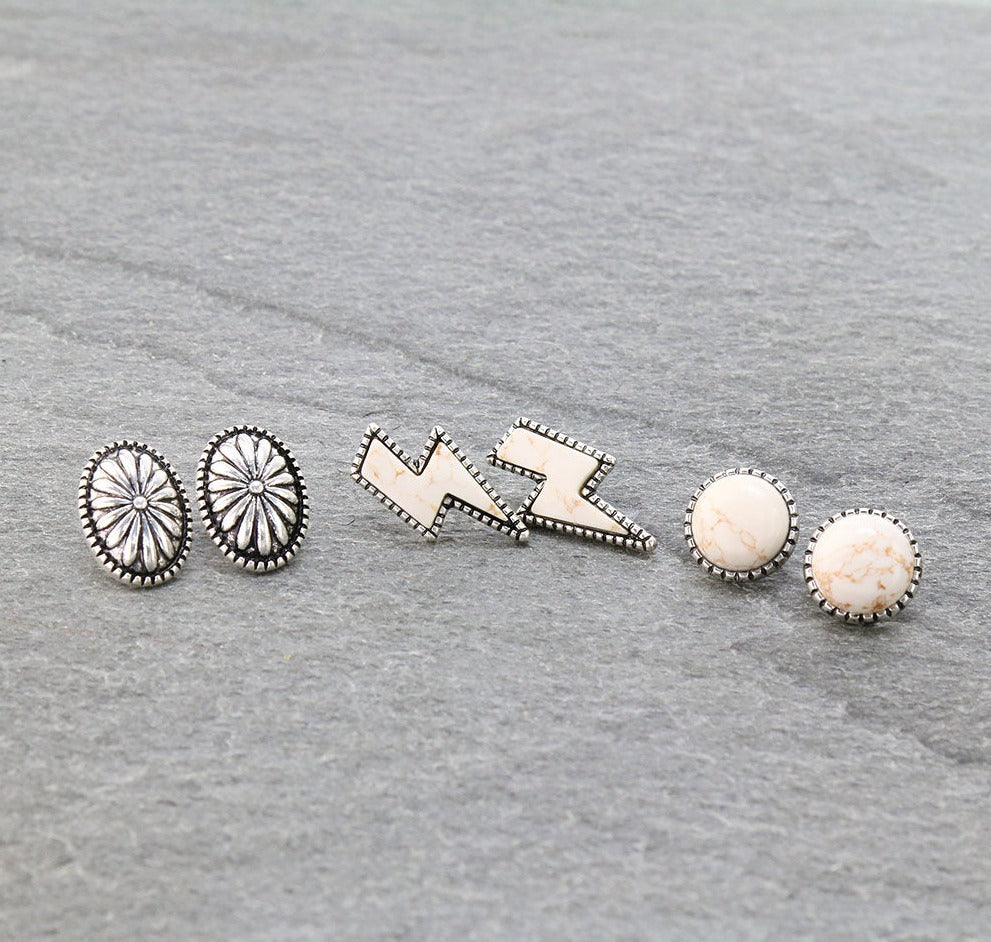 3 Pair Thunder Stone Earring Set