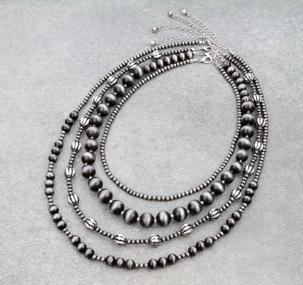 4 Layered Navajo Style Pearl Necklace