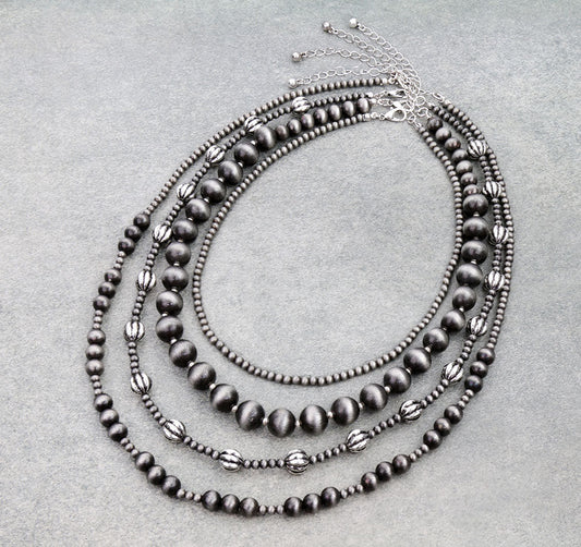 4 Layered Navajo Style Pearl Necklace