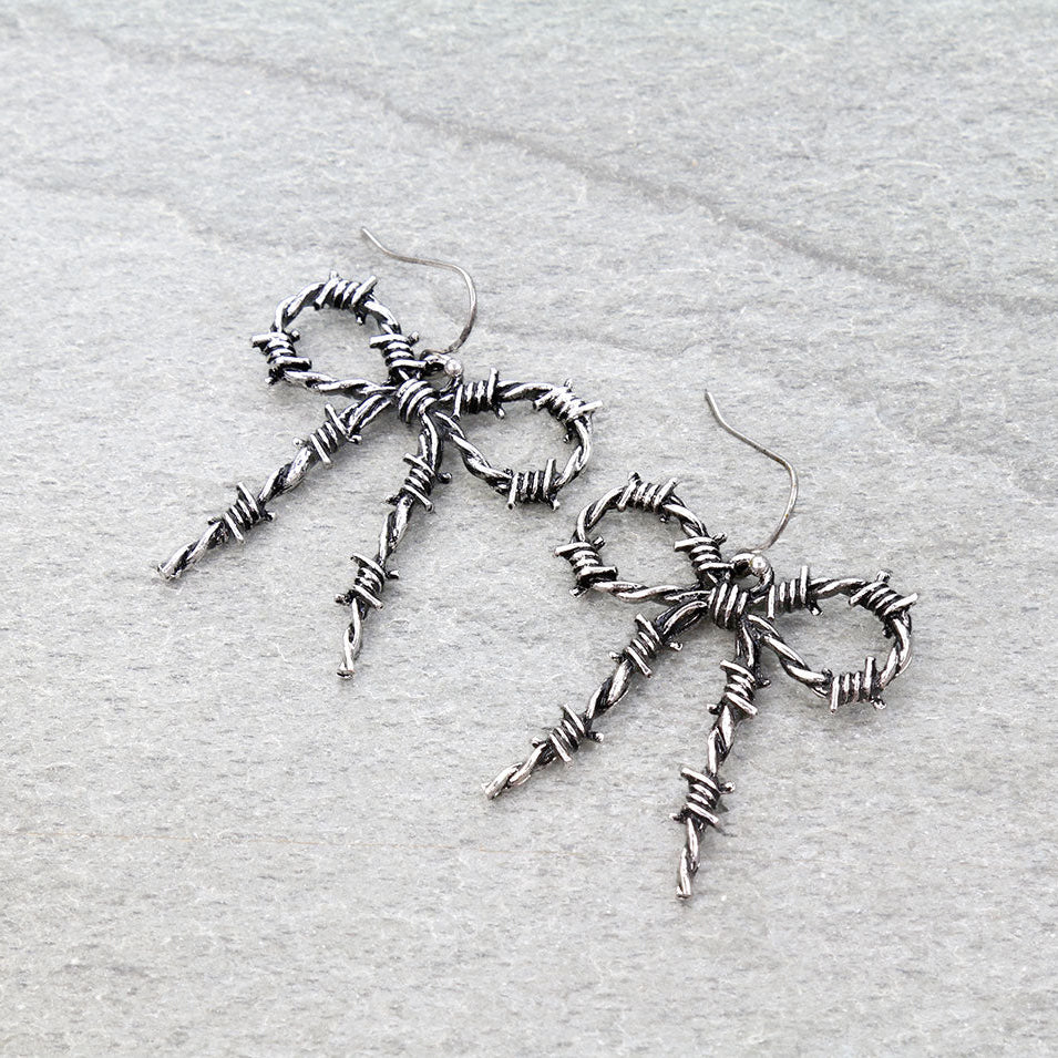 Western Barbed Wire Bow Dangle Earrings