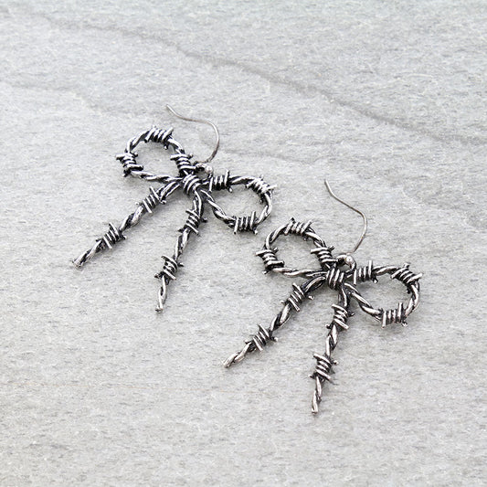 Western Barbed Wire Bow Dangle Earrings