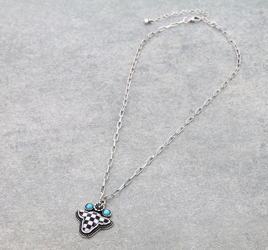 Western Checker Cow Head Necklace