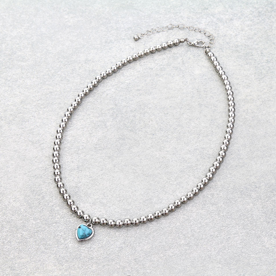 Beaded Heart Stone Necklace