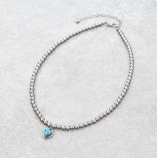 Beaded Heart Stone Necklace