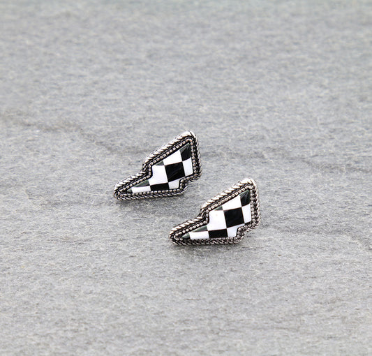 Western Checker Thunder Stud Earrings