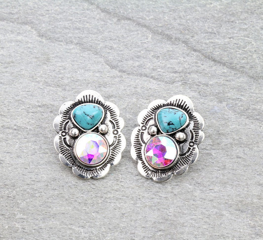 Western Design Stone Stud Earrings