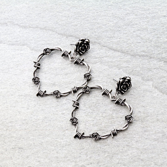 Western Barbed Heart & Rose Stud Earrings
