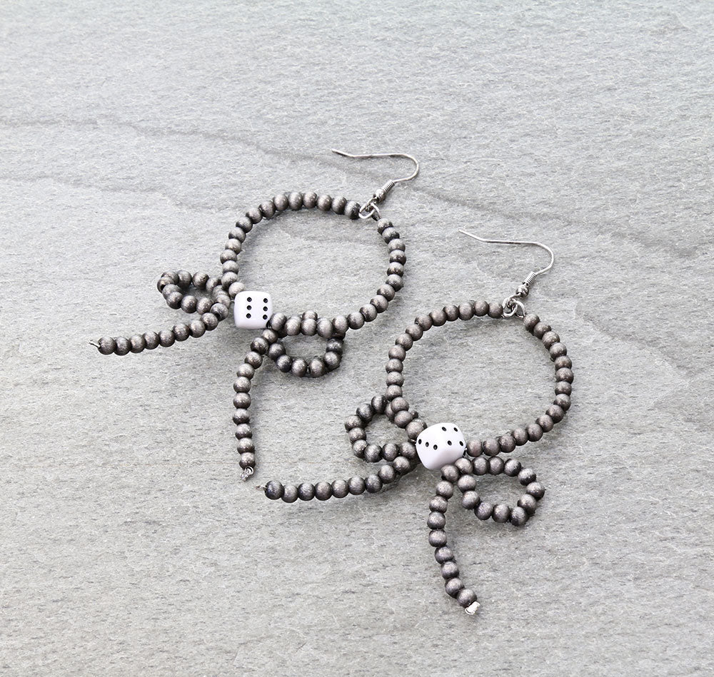 Navajo Style Pearl Bow with Dice Dangle Earrings