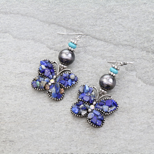 Western Butterfly Chip Stone Dangle Earrings