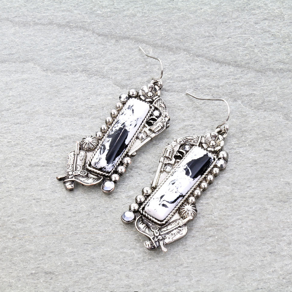 Western Cowboy Hat Stone Dangle Earrings