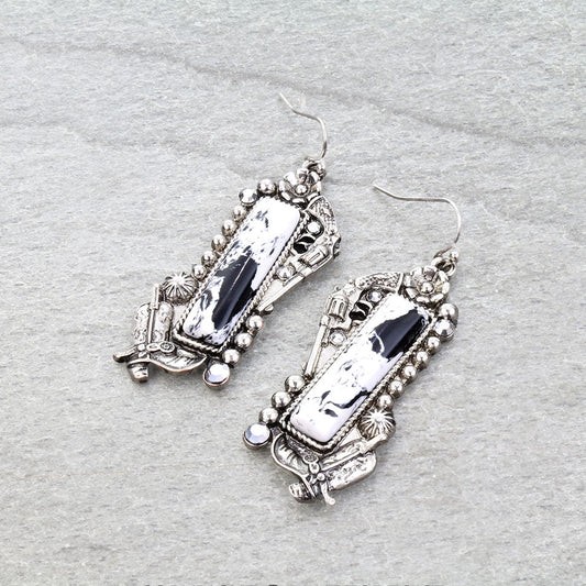 Western Cowboy Hat Stone Dangle Earrings
