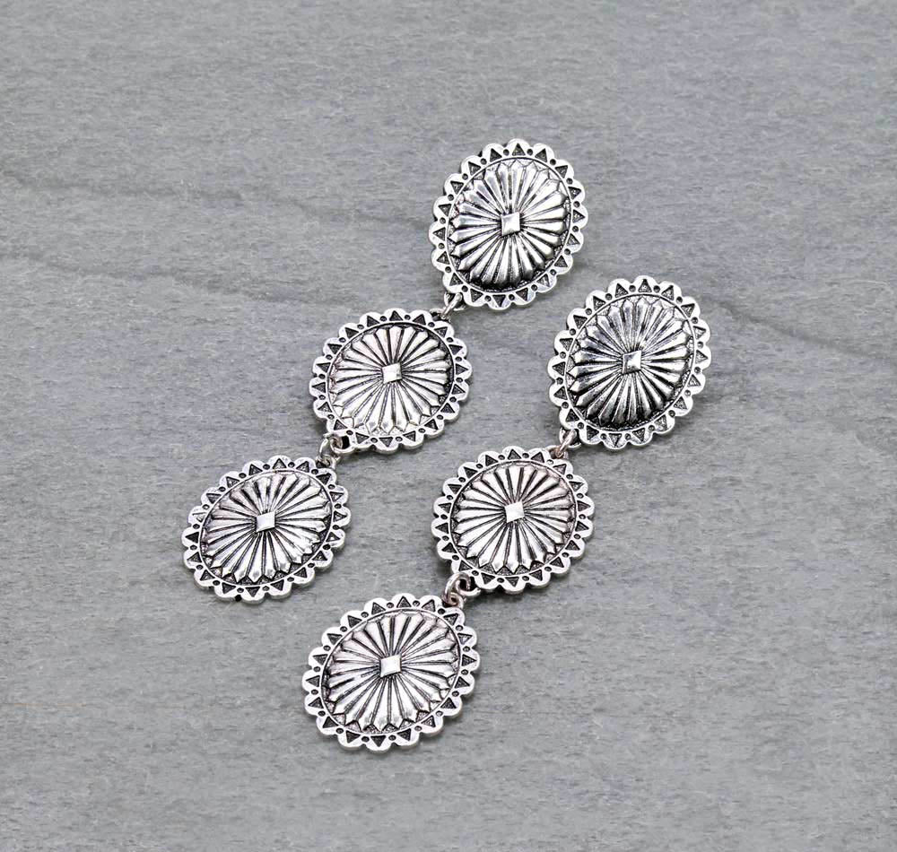 Western Concho Drop Stud Earrings
