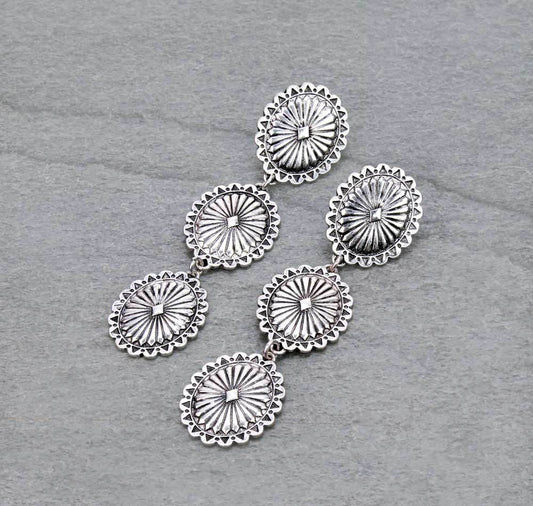 Western Concho Drop Stud Earrings