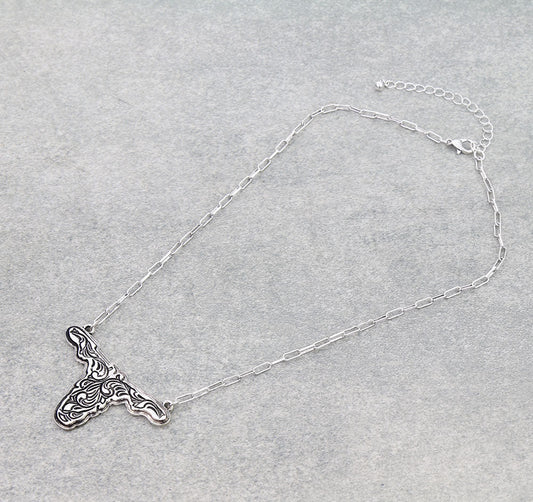 Western Steer Head Etched Necklace
