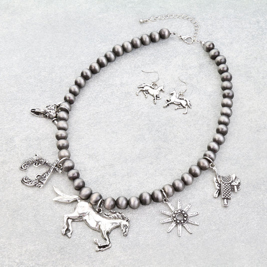 Western Horse Multi Charm Necklace Set