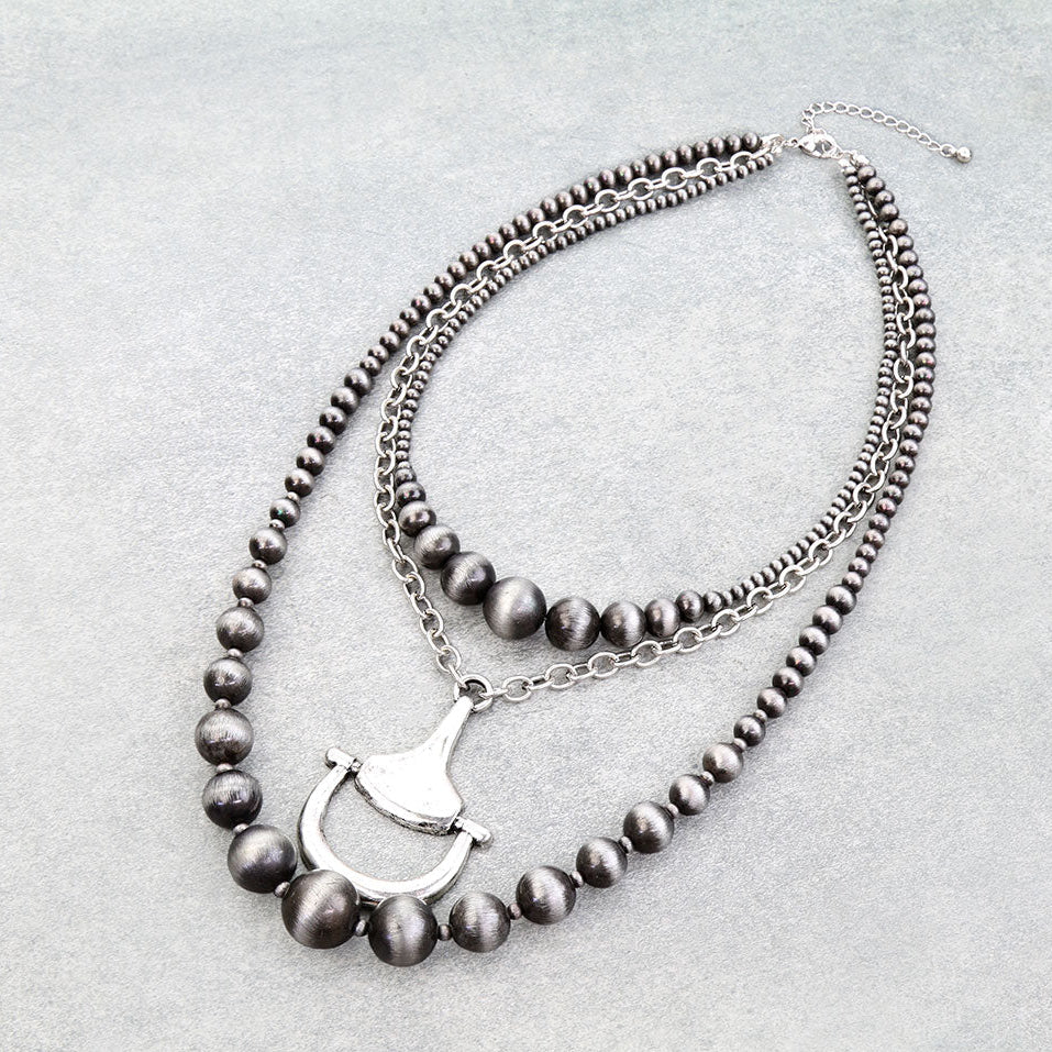 3 Layered Western Horsebit & Pearl Necklace