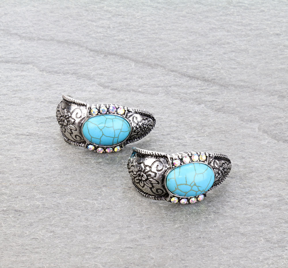 Western Flower Stone Hoop Earrings