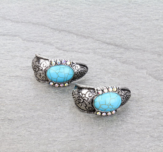 Western Flower Stone Hoop Earrings