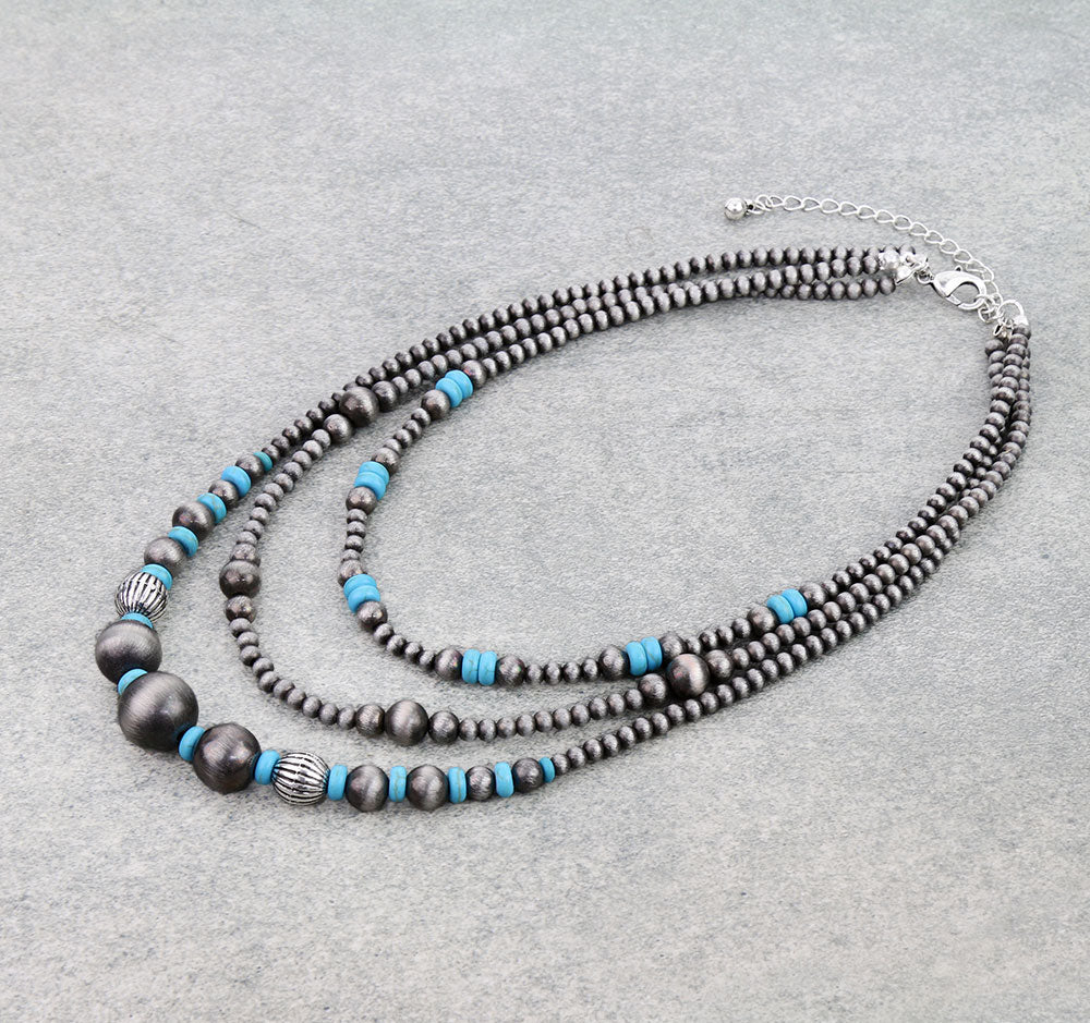 3 Layered  Style Pearl Bead Necklace