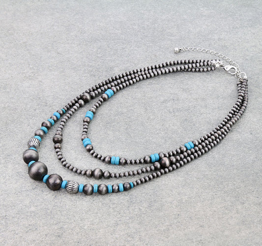 3 Layered  Style Pearl Bead Necklace
