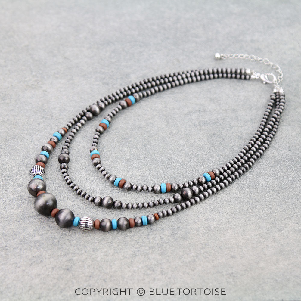 3 Layered  Style Pearl Bead Necklace