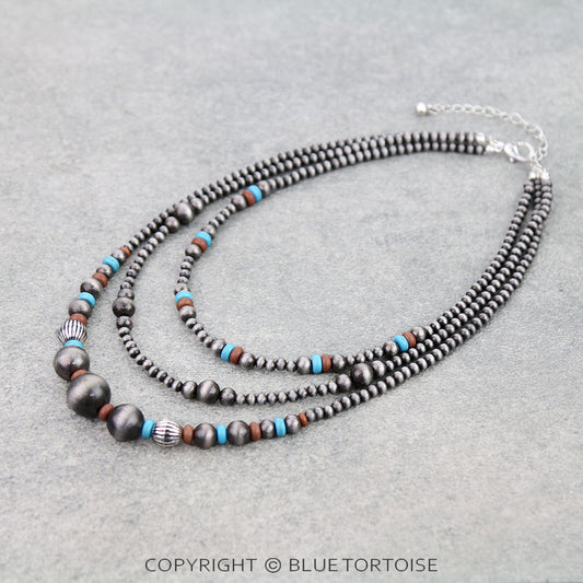 3 Layered  Style Pearl Bead Necklace