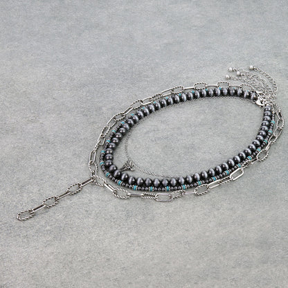 Multi Layered Western Bead & Chain Necklace – Steer Skull