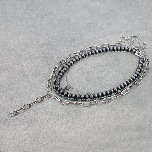 Multi Layered Western Bead & Chain Necklace – Steer Skull