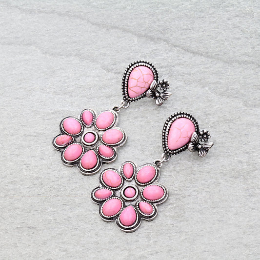 Western Concho Stone Stud Earrings