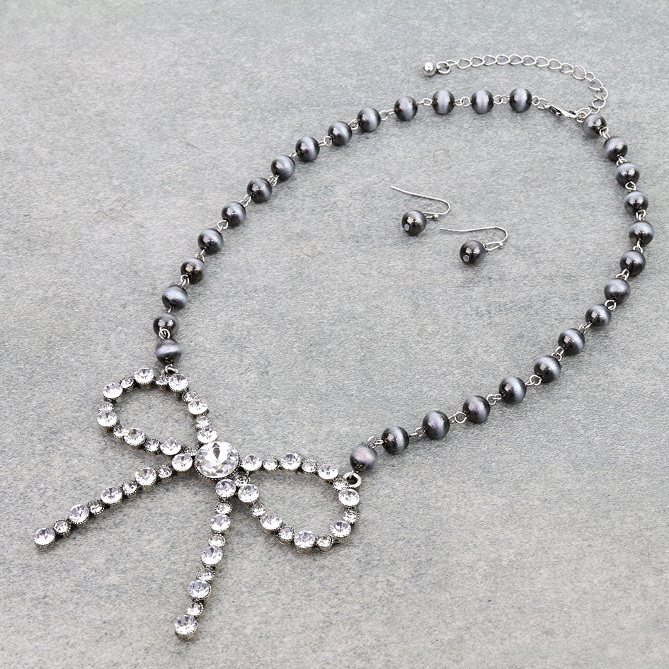 Navajo Style Pearl Bow Stone Necklace Set