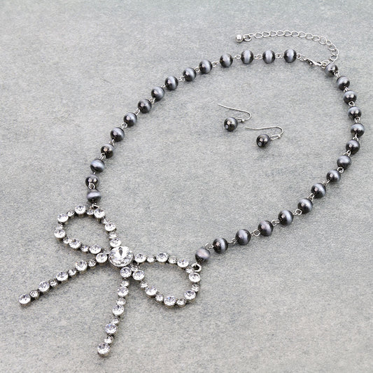 Navajo Style Pearl Bow Stone Necklace Set