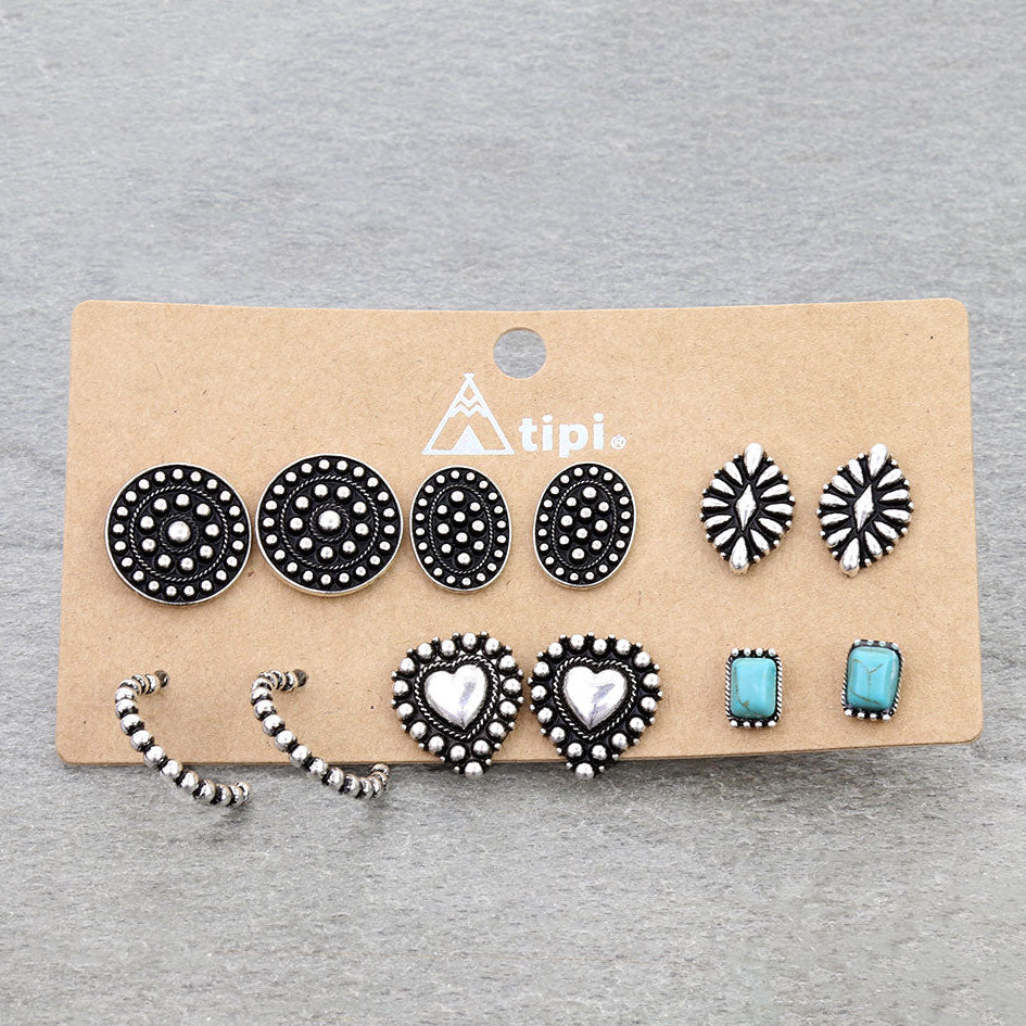 6 Pair Western Style Mix Earring Set