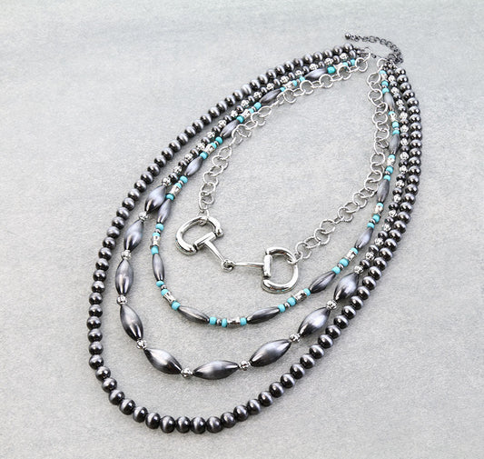 4 Layered Western Horsebit Necklace