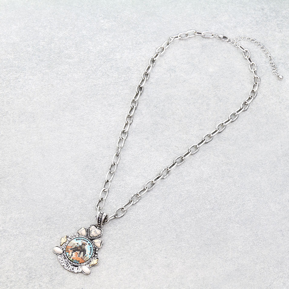 Western Cowboy Leather Stone Necklace