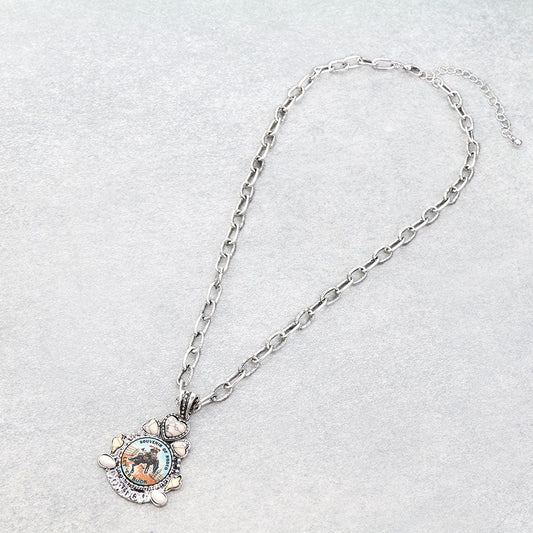 Western Cowboy Leather Stone Necklace