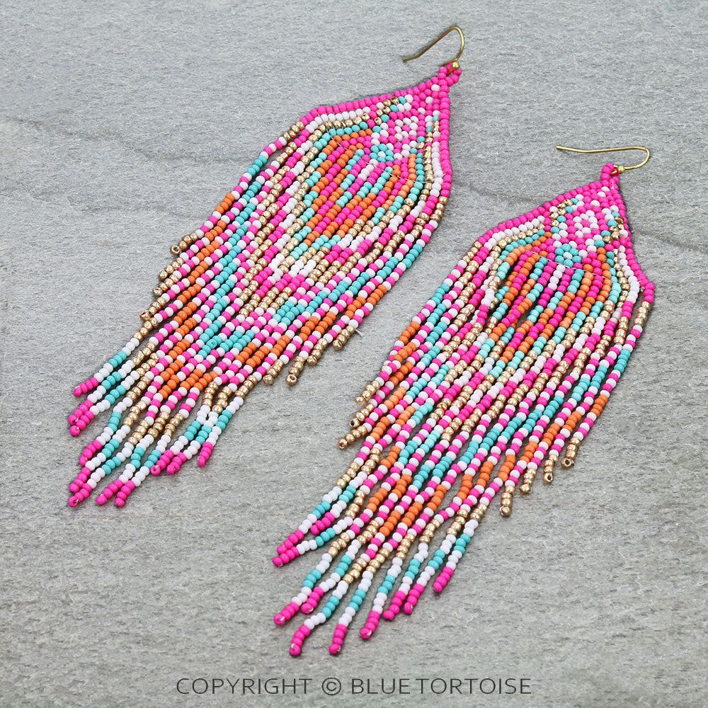 5.25″ Western Seed Bead Fringe Dangle Earrings