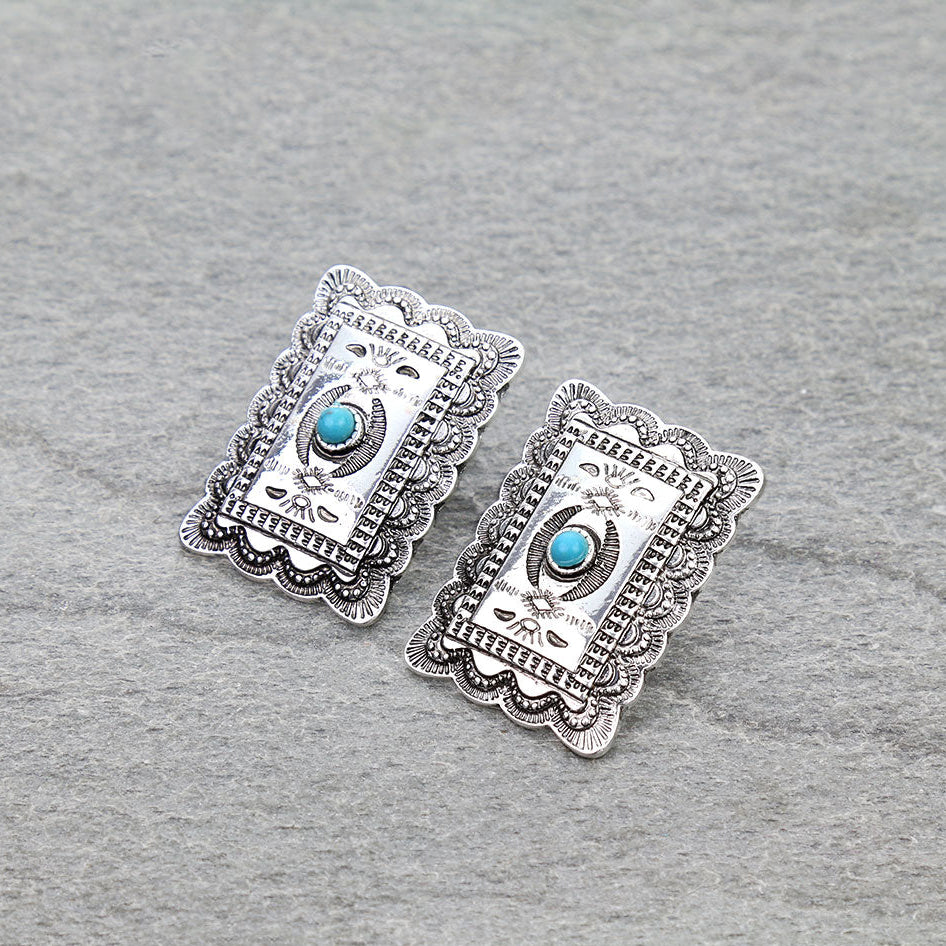 Western Rectangle Concho Stud Earrings