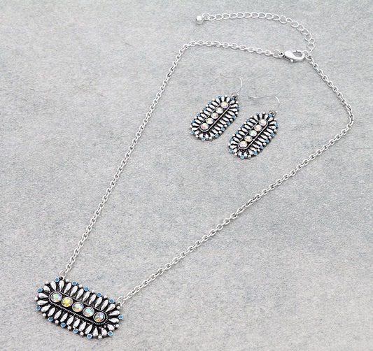 Western Concho Bar Stone Necklace Set