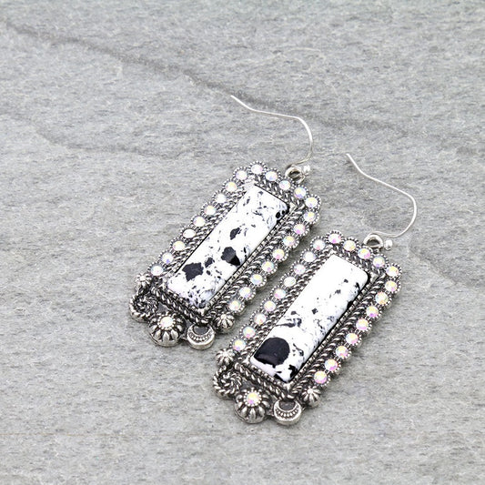Western Rectangle Hand Craft Stone Dangle Earrings