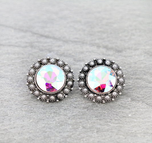 Metal Concho with Stone Stud Earrings