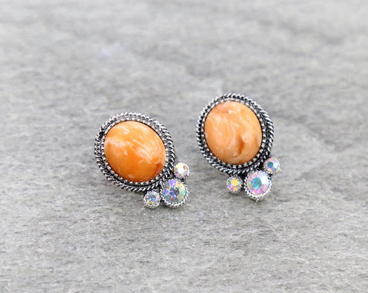 Western Oval Stone Stud Earrings