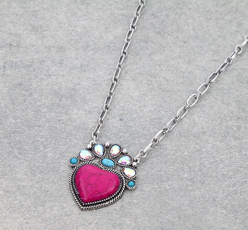 Western Heart Hand Stone Necklace