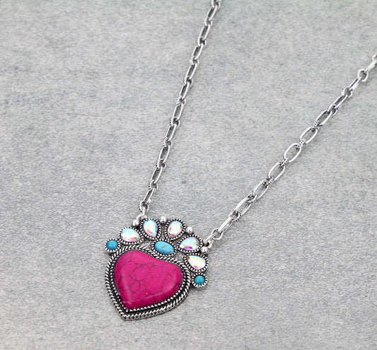 Western Heart Hand Stone Necklace