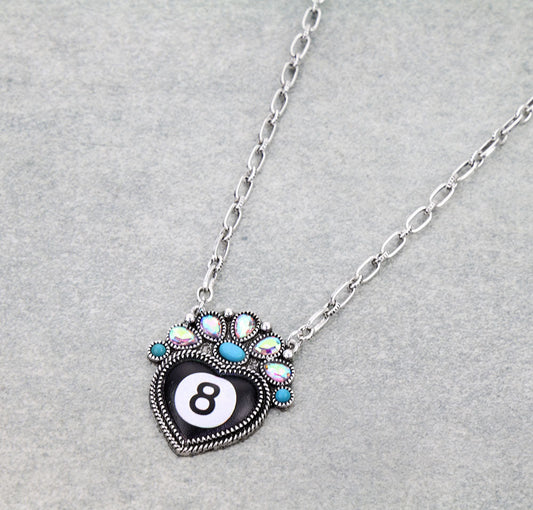 Western 8 Ball Heart Necklace