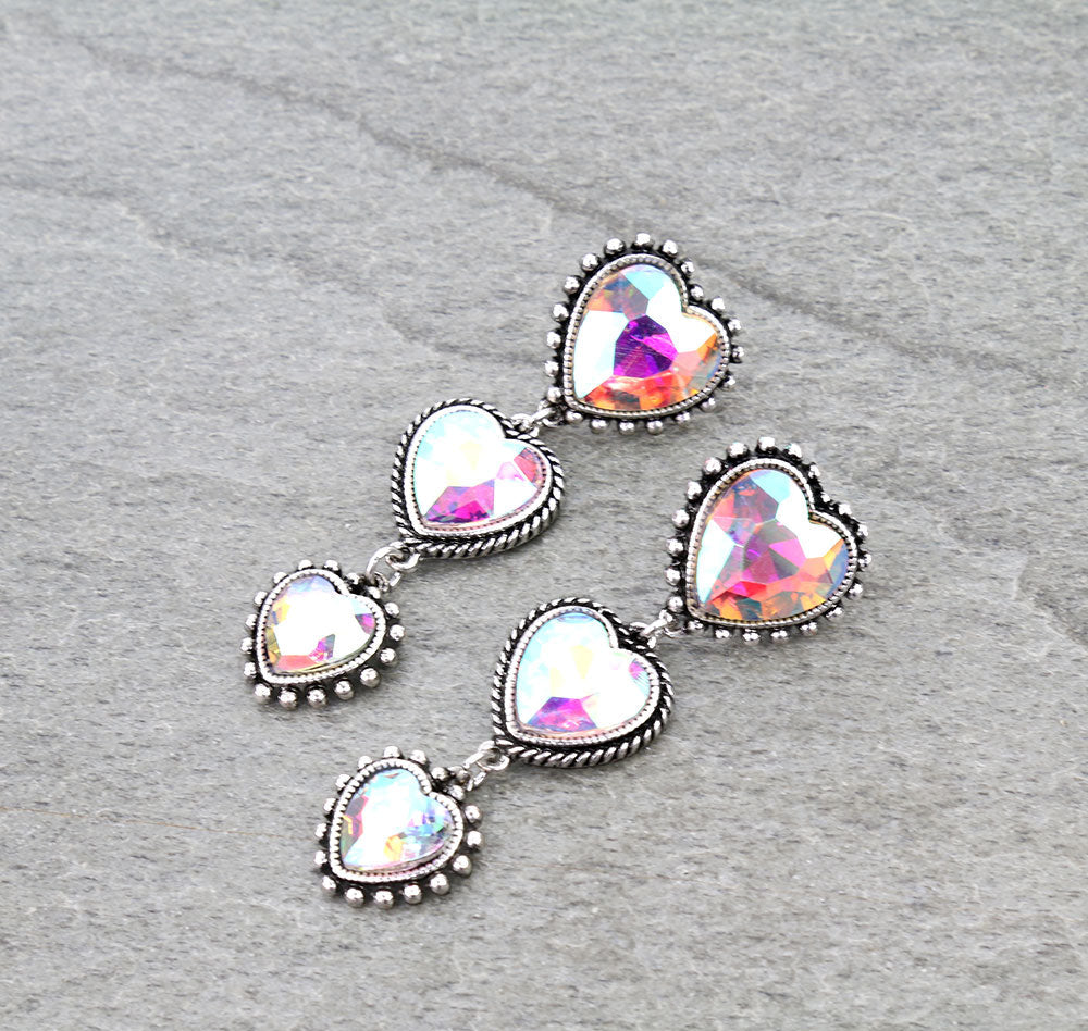 Western Heart Stone Drop Stud Earrings