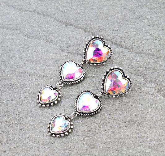 Western Heart Stone Drop Stud Earrings