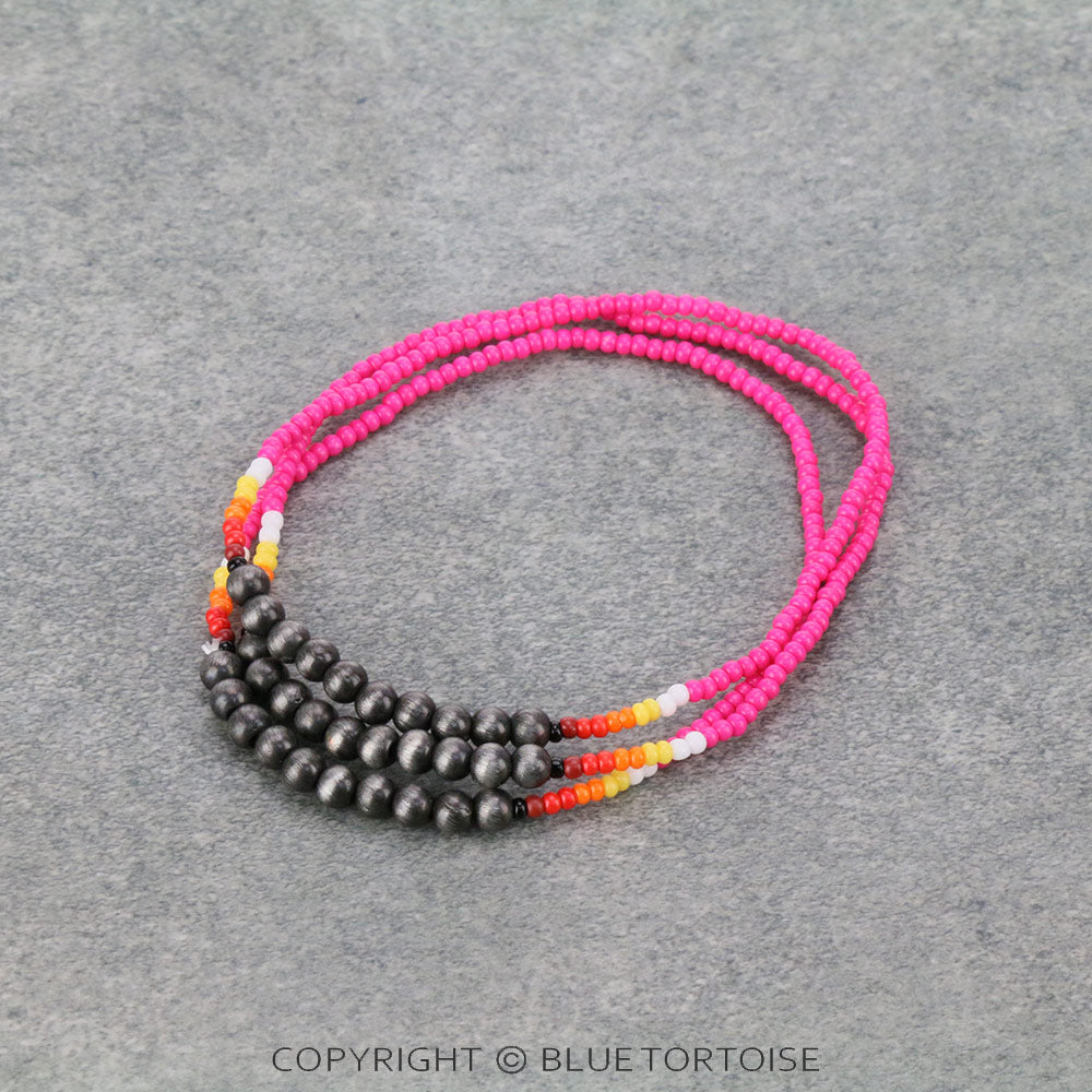 3 Row Aztec Seed Bead Stackable Bracelet