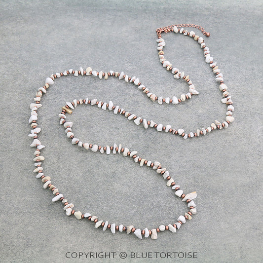 Western Navajo Style Pearl with Chip Stone Necklace