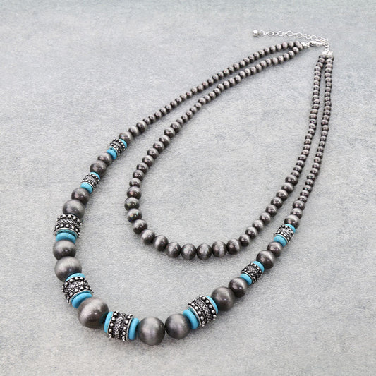2 Layered Pearl & Bead Necklace